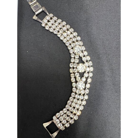 Vintage Rhinestone Bracelet With Silver-Tone Fold Over Clasp - Picture 6 of 6